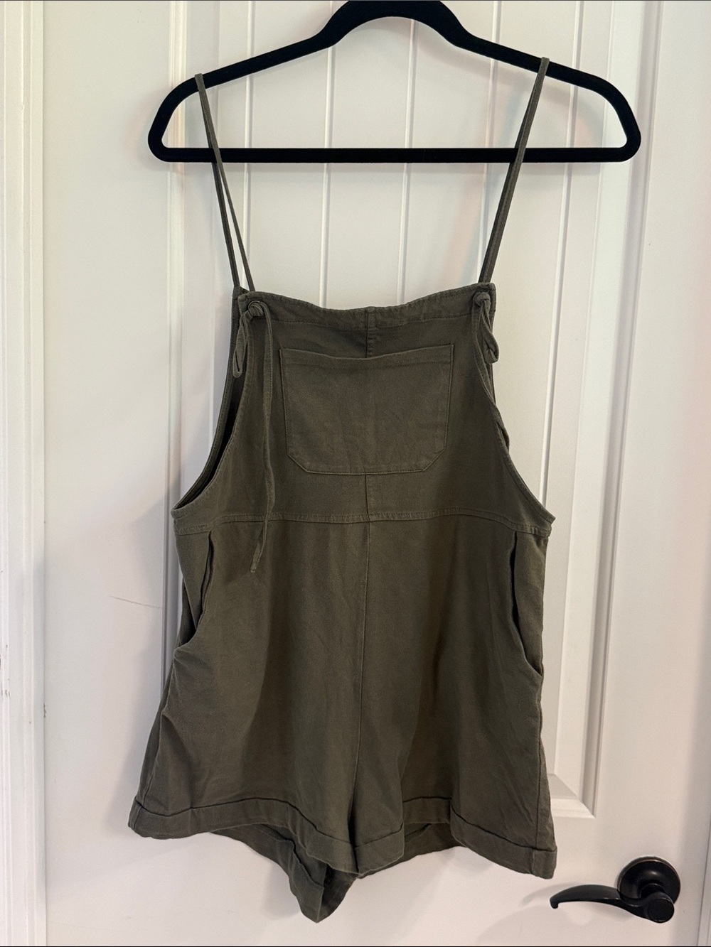 Cider Olive Green Denim Pocket Ultra Short Overalls Romper - Size M - Picture 3 of 4